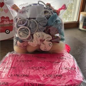 Lancome Pink Cosmetic Pouch with over 100 hair accessories Brand New!!!!